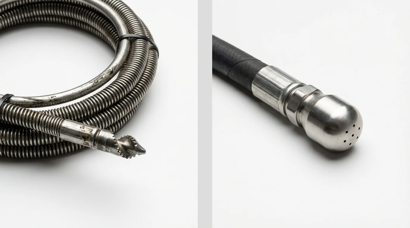 Drain snake cable and hydro jetting nozzle used for drain cleaning in Navarre, OH
