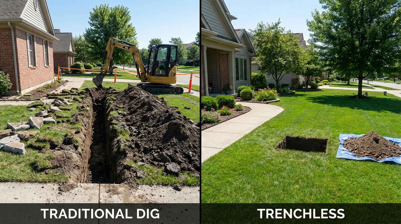 Trenchless sewer repair with minimal yard damage versus traditional excavation in Navarre, OH